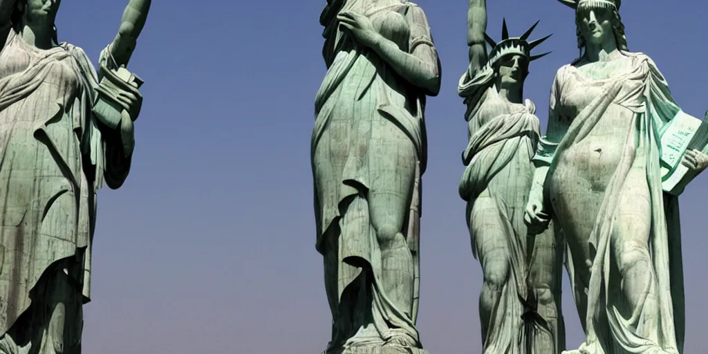 Image similar to venus de milo and the statue of liberty