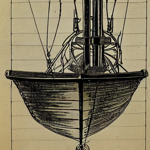 Prompt: victorian scientific diagram of a fishing boat