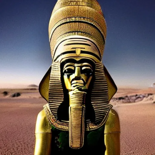 Image similar to the annunaki have returned to egypt wearing space suits that look like egyptian pharoah head - dresses and breathing hoses that look like elephant trunks - in star wars episode 3