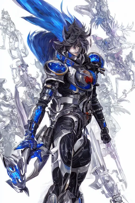 Image similar to concept art, anime portrait of a ninja cyborg warrior wearing an intricate azure wolf themed armor by Masamune Shirow, Stanley Artgerm Lau, WLOP, Rossdraws, James Jean, Andrei Riabovitchev, Marc Simonetti, and Sakimichan, trending on artstation