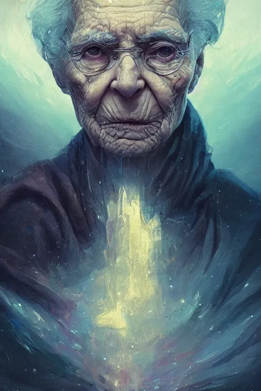 Image similar to the look of an elderly person 4 2 8 8 4 6 full of wrinkles and imperfections by artgem and greg rutkowski, highly detailed, high contrast, light reflection, trippy, nebula, trending on artstation