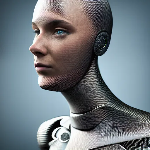 Prompt: a portrait of a futuristic cyborg made of graphene, carbon fibre surface, nano tube elements, futuristic, 8 k, dramatic light, trending on cg society