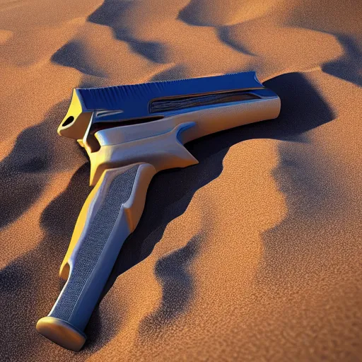 Image similar to a picture of a desert eagle with a backdrop of a desert and an eagle on the top of a sand dune, 8k, ultra realistic, unreal engine 6