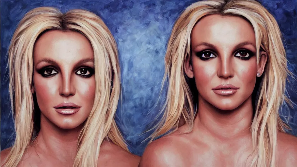 Image similar to A portrait painting of britney spears; the most beautiul painting in the world; trending on artstation; oil on canvas; correct face; correct eyes; anatomically correct; extraordinary masterpiece!!!!!!; 8k