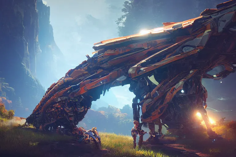 Image similar to glinthawk machine mecanical creature robot of horizon forbidden west horizon zero dawn radiating a glowing aura global illumination ray tracing hdr fanart arstation by ian pesty and alena aenami artworks in 4 k