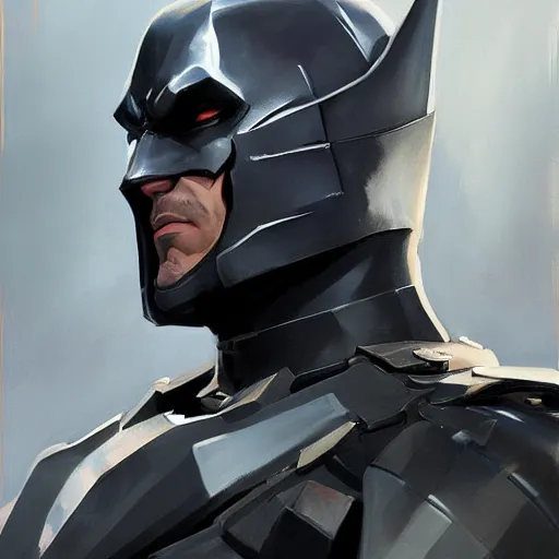 Image similar to greg manchess portrait painting of fully armored bruce wayne aka batman as overwatch character, medium shot, asymmetrical, profile picture, organic painting, sunny day, matte painting, bold shapes, hard edges, street art, trending on artstation, by huang guangjian and gil elvgren and sachin teng