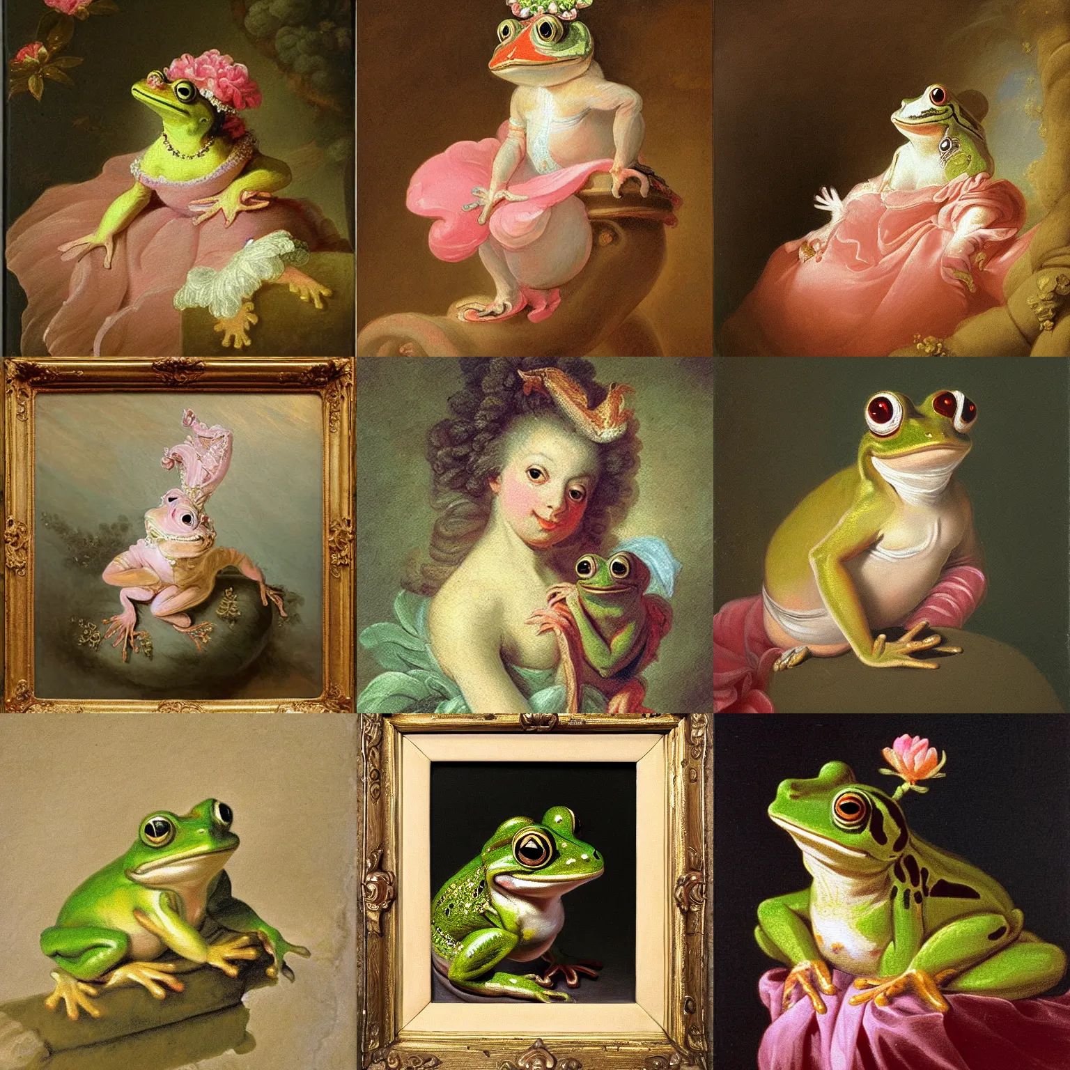 Image similar to portrait rococo painting of Princess frog by Jean‑Honoré Fragonard