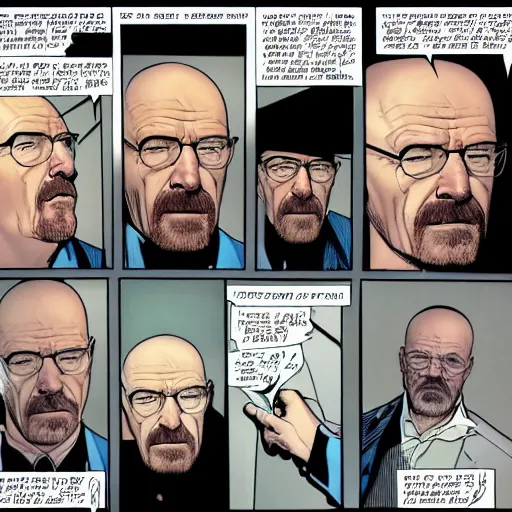 Prompt: Walter White in a Vertigo comic panel, detailed,