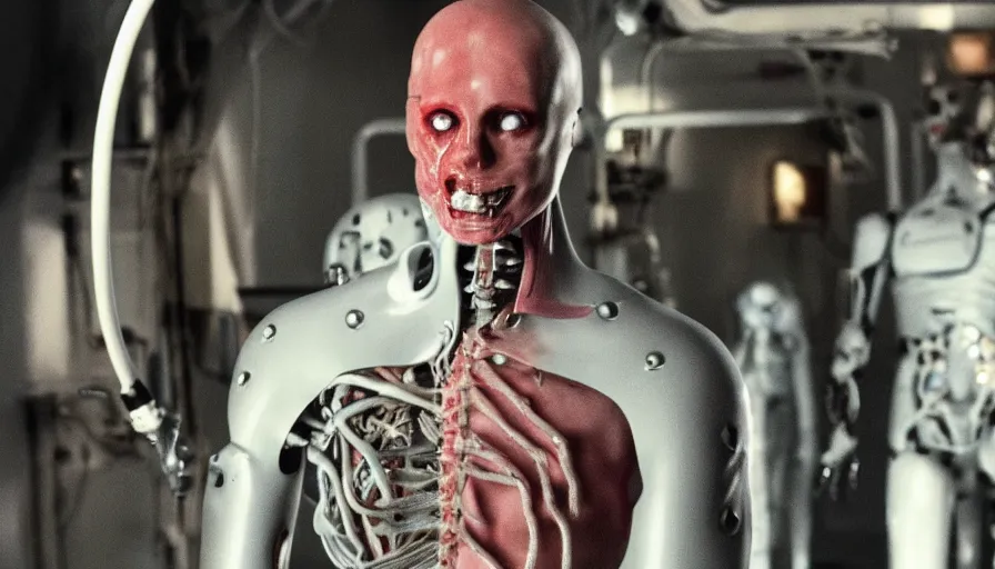 Prompt: big budget horror movie about cyborgs performing illegal organ transplants