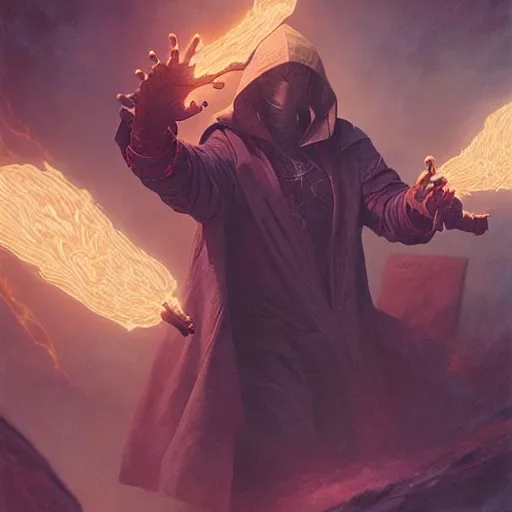 Prompt: cyber-warlock casting spells, hyperrealism, no blur, 4k resolution, ultra detailed, style of Greg Rutkowski, Zac Retz, Kawase Hasui, Carlos Schwabe, Eddie Mendoza, Ryan Dening,