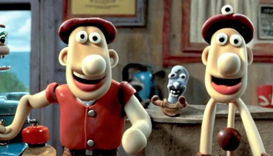 Image similar to a still from a new wallace and gromit movie