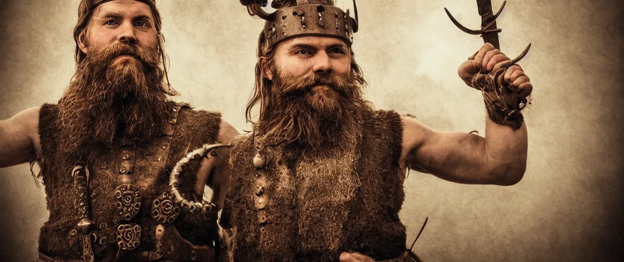 Image similar to old vintage full body photo of ancient viking warrior with full beard on the complex complex steam punk with antigravity engine during big viking event in the ciking village, extreme sports photography ,super high speed photography, dynamic photography,symmetrical face, clean face, muscular body, high speed,dirt and grawel in air, lens flares, dust particles in the air, dramatic lighting, intricate, highly detailed, centered, smooth, sharp focus, sports photography, old photo, black and white, sepia, cinematic lighting, cinematic angle, national geographic
