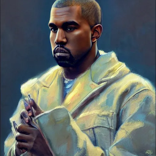 Prompt: a beautiful painting of handsome kanye west, rendered art, highly detailed painting by gaston bussiere, craig mullins, j. c. leyendecker 8 k, trending on artstation, art