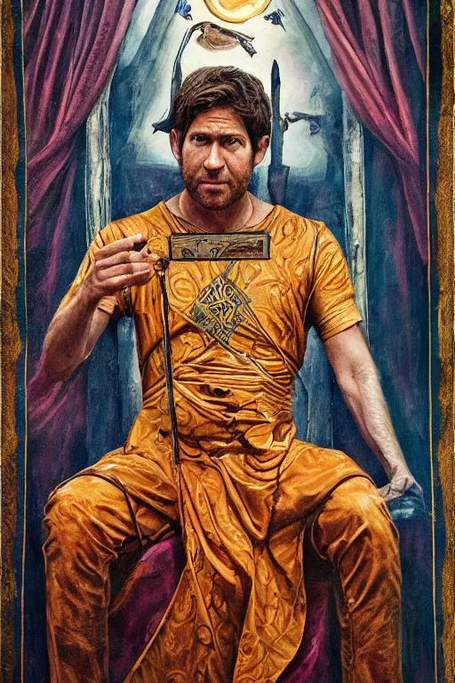 Image similar to beautiful tarot card of Jim Halpert, oil on canvas, intricate, symmetrical, portrait, 8k highly professionally detailed, HDR, CGsociety