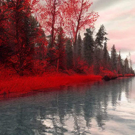 Prompt: dead river, red color, highly detailed, 8 k, artstation, beutifull, masterpiece,