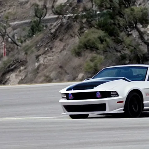 Prompt: Keanu Reeves driving ford mustang