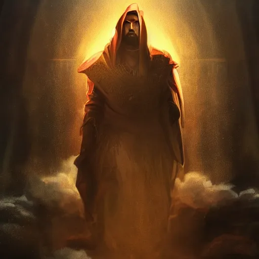 Image similar to Portrait of Kanye West as the god-emperor of mankind, amazing splashscreen artwork, splash art, natural light, elegant, intricate, fantasy, atmospheric lighting, cinematic, matte painting