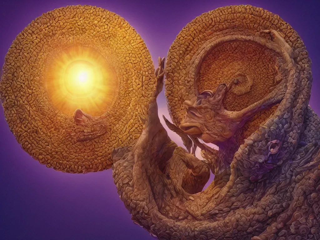 Prompt: the ouroboros is a spheroid region 7 0 5 meters in diameter, 3 d render of a shaman, sunlight study, by octavio ocampo and ( ( ( ( lisa frank ) ) ) ), 8 k, extreme detail, sharp focus, octane render