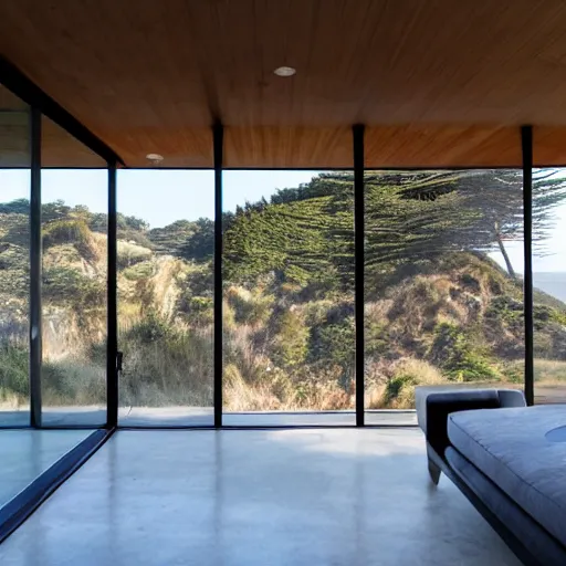 Image similar to a modern concrete house on the bluffs overlooking the ocean in big sur california