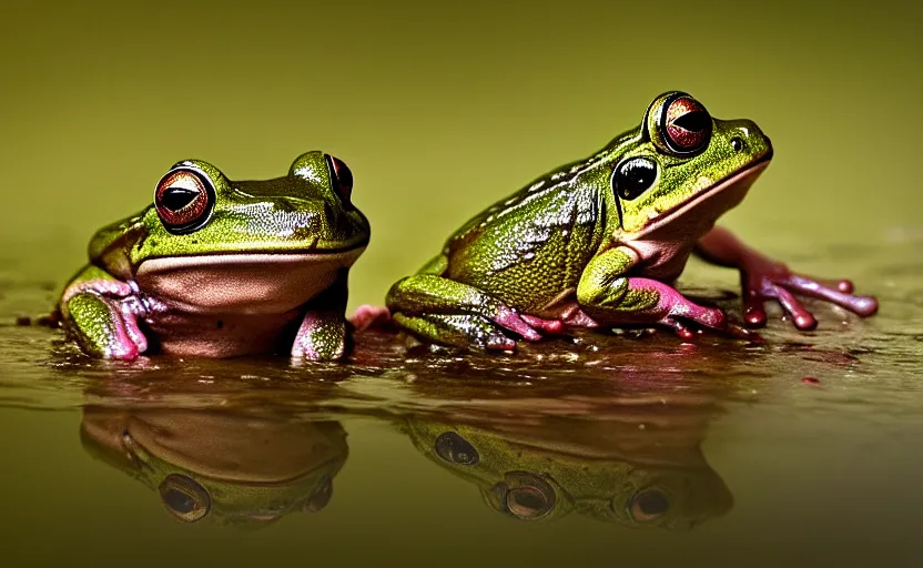 Prompt: frogs playing polo, highly detailed, extremely high quality, hd, 4 k, 8 k, professional photographer, 4 0 mp, lifelike, top - rated, award winning, cinematic, realistic, detailed lighting, detailed shadows, sharp, no blur, edited, corrected, trending