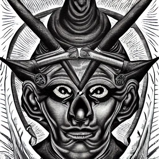 Image similar to portre of a demon, masonic and kabalistic symbols in background, digital art, ultra detailed