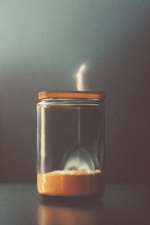 Prompt: agfa vista 4 0 0 photograph of the universe in a jar, moody lighting, moody vibe, telephoto, 9 0 s vibe, grain, tranquil, calm, faded!,