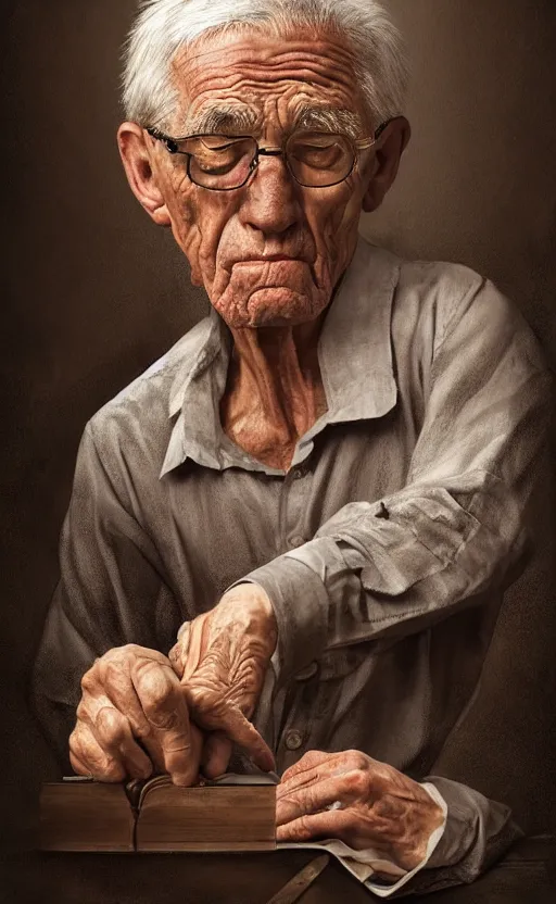 Image similar to old man doing hard work, do what we can, then leave it to god, d & d, non - fiction, intricate, elegant, highly detailed, digital painting, discipline object position, dynamic form, unbroken image,, concept art, intricate, sharp focus, illustration, art by robin eley, paul lung, samuel silva