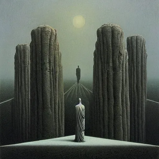 Image similar to highly detailed dystopian surreal painting of eerie statues and buildings by zdzisław beksinski