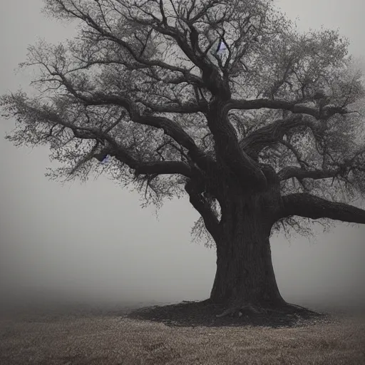 Image similar to hollow oak tree on fire, portrait, intricate, photograph, fog extreme details cinematic masterpiece