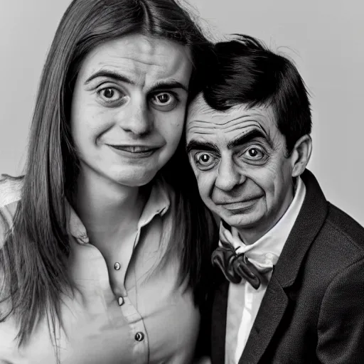 Image similar to A portrait mr bean elizabeth teams up with a teenage mr bean, perfect faces, 50 mm, award winning photography