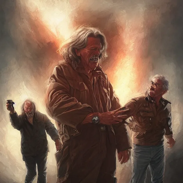 Image similar to the thing john carpenter and kurt russell by stanley artgerm lau, wlop, rossdraws, frank frazetta, andrei riabovitchev, marc simonetti