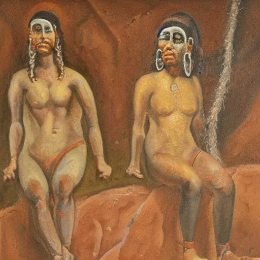 Image similar to a highly detailed oil painting of chalcolithic iberian man and woman, bell beaker people of the chalcolithic and early bronze age atlantic