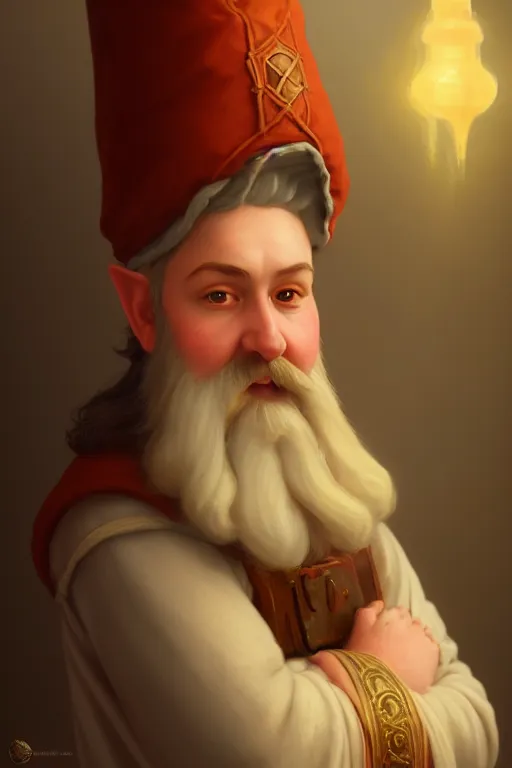 Image similar to a portrait of a Gnome, illustration, soft lighting, soft details, painting oil on canvas by Edmund Blair Leighton and Charlie Bowater octane render trending on artstation d&d characters, 4k, 8k, HD