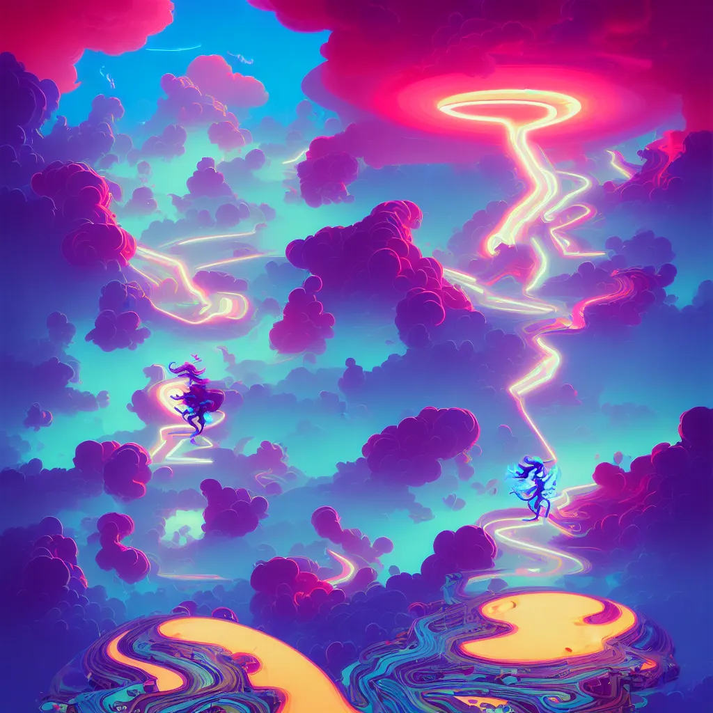 Prompt: a micro-service deployed to a data-center, road, connector, firewall, cloud, security, cyber attack, lightning, trending on Artstation, painting by Jules Julien, Leslie David and Lisa Frank and Peter Mohrbacher and Alena Aenami and Dave LaChapelle muted colors with minimalism