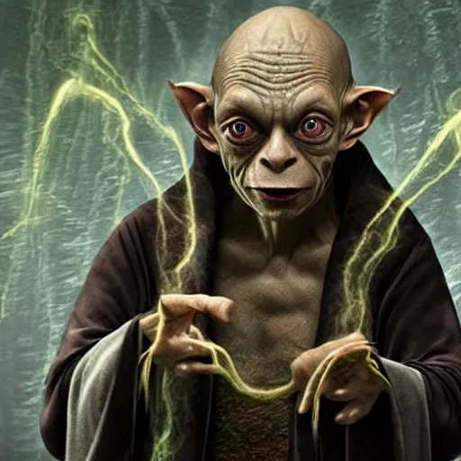 Image similar to Gollum wizard, harry potter style, magic, spells