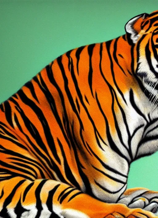 Prompt: a color photo of a tiger, a photorealistic painting by christian w. staudinger, behance, hyperrealism, hyper realism, majestic, wallpaper