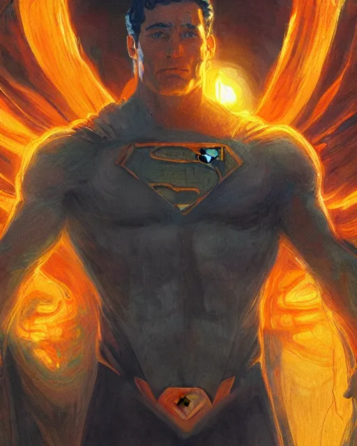 Prompt: superman emerging from the sun, highly detailed face, intricate, deep focus, elegant, orange yellow ethereal, horror, fantasy art by greg rutkowski and magali villeneuve and claude monet