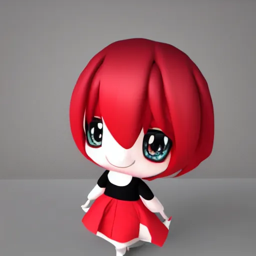 Image similar to cute fumo plush of a girl in red and black who is energetic, anime girl, stylized rendering, vray