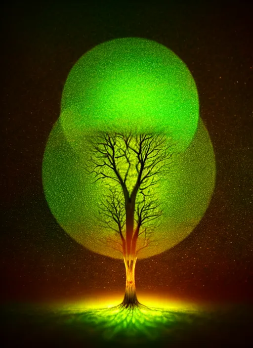 Image similar to high depth, collective civilization tree, calm, healing, resting, life, hybrids, scifi, glowing lights, published concept art, art in the style of all and none and everything and infinity, macro tilt shift