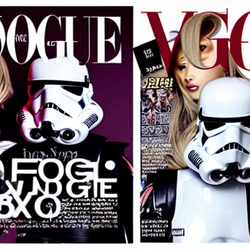 Prompt: stormtroopers in gyaru fashion on the cover of vogue, fashion photography, highly detailed