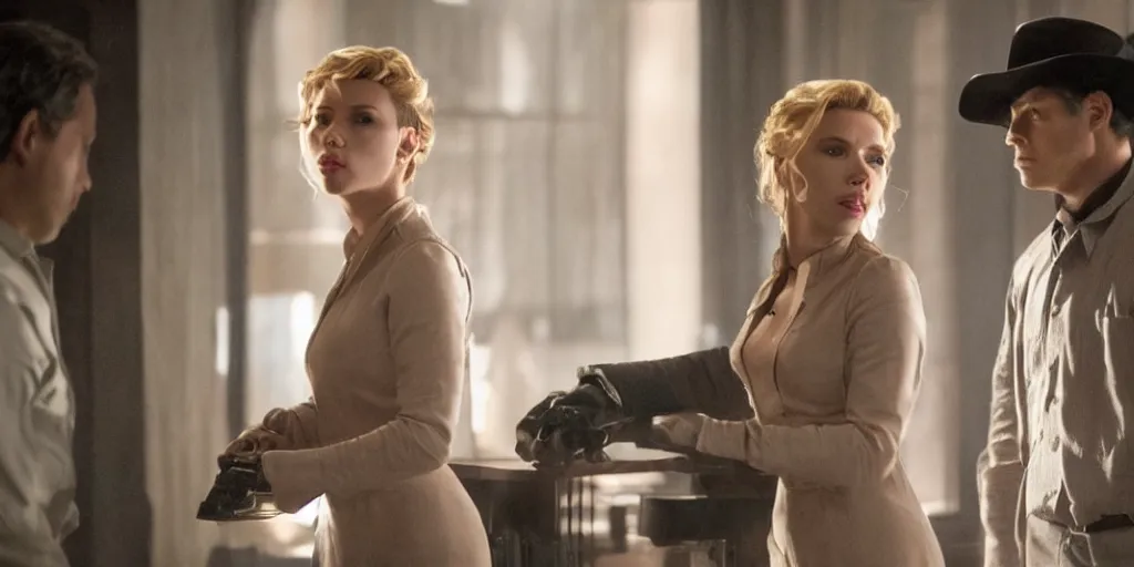 Prompt: Scarlett Johansson in a scene from the TV series Westworld