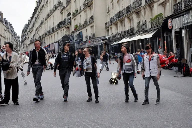 Image similar to autobots walking in paris