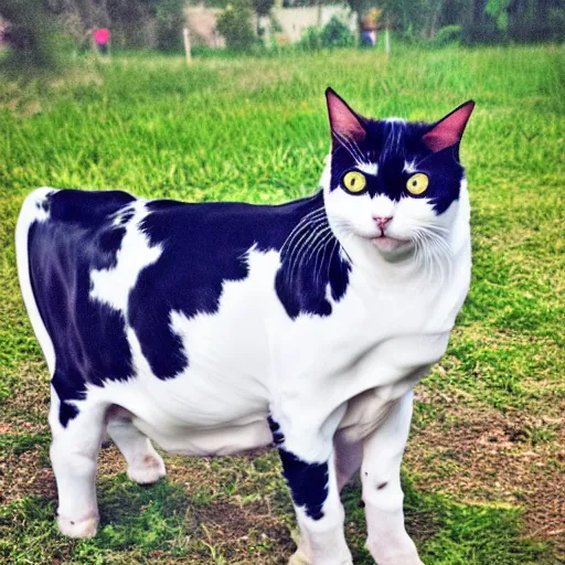 Image similar to a hybrid of a cat and a cow, 8 k, 4 k, professional photography, award winning photo