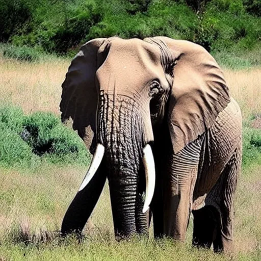 Prompt: huge elephant tusks growing out of mans mouth