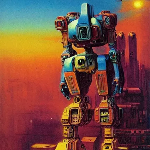 Prompt: colourful mecha robot, art drew struzan, stanley artgem lau & zdzislaw beksinski