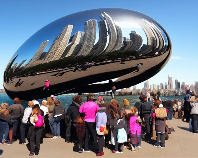 Image similar to the bean in chicago but it's floating in the air