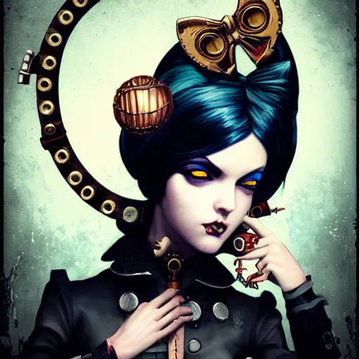 Image similar to Lofi Goth Steampunk BioShock portrait of a waifu style by Tristan Eaton Stanley Artgerm and Tom Bagshaw