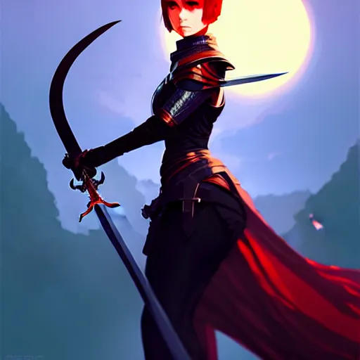 Image similar to a woman holding a sword with a dragon on it, concept art by Ilya Kuvshinov, contest winner, fantasy art, official art, concept art, high detail, experimental, high quality, hyperrealistic, 4k