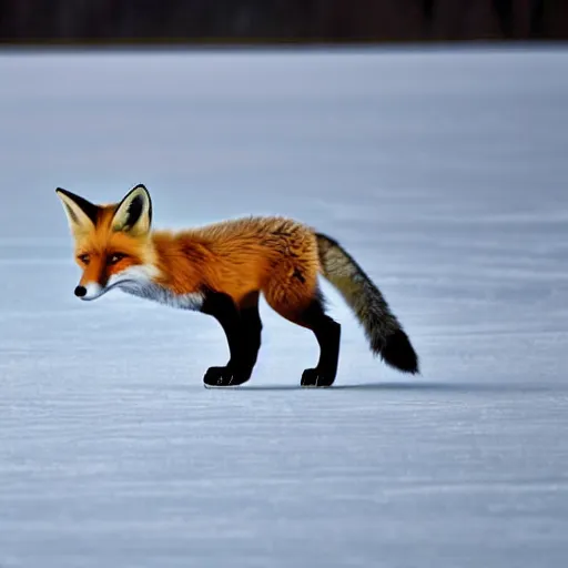 Prompt: a fox doing ice skating on a frozen lake