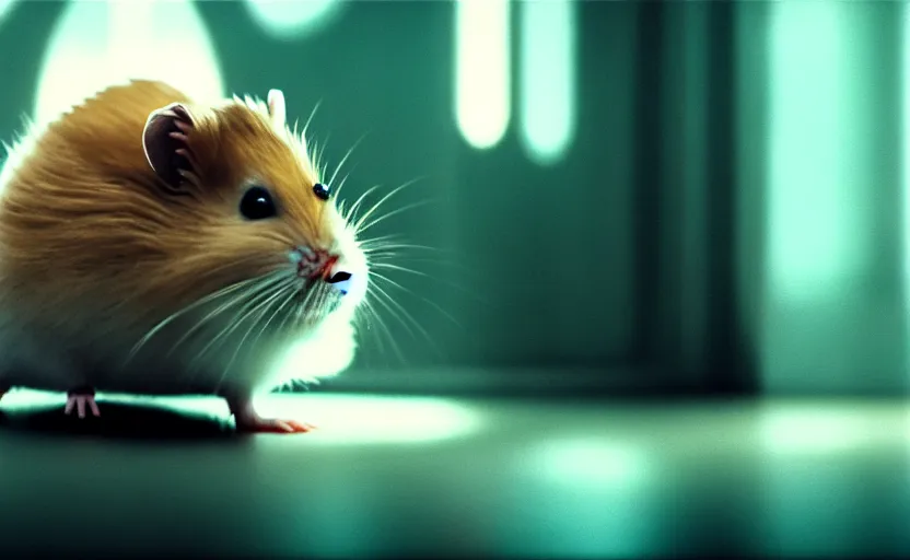 Prompt: hamster like skywalker, movie still, star wars, cinematic, sharp focus, cinematic grain, cinematic lighting, 8 k